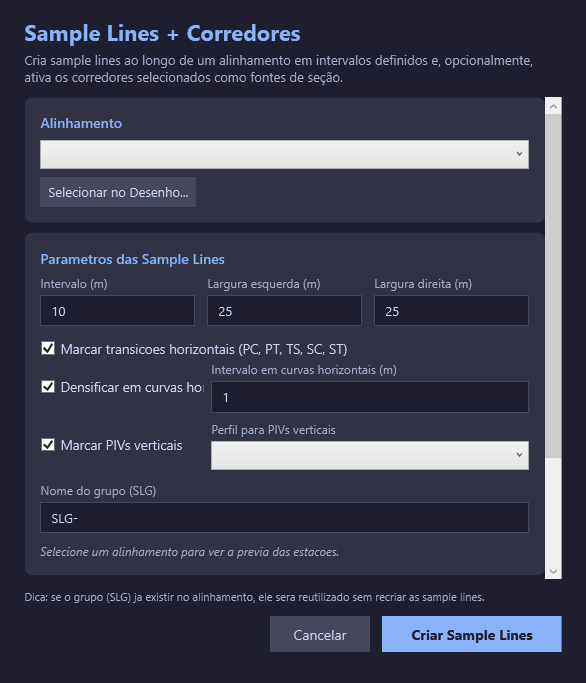 Diálogo de sample lines